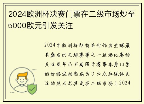 2024欧洲杯决赛门票在二级市场炒至5000欧元引发关注 2024欧洲杯决赛门票在二级市场炒至5000欧元引发关注